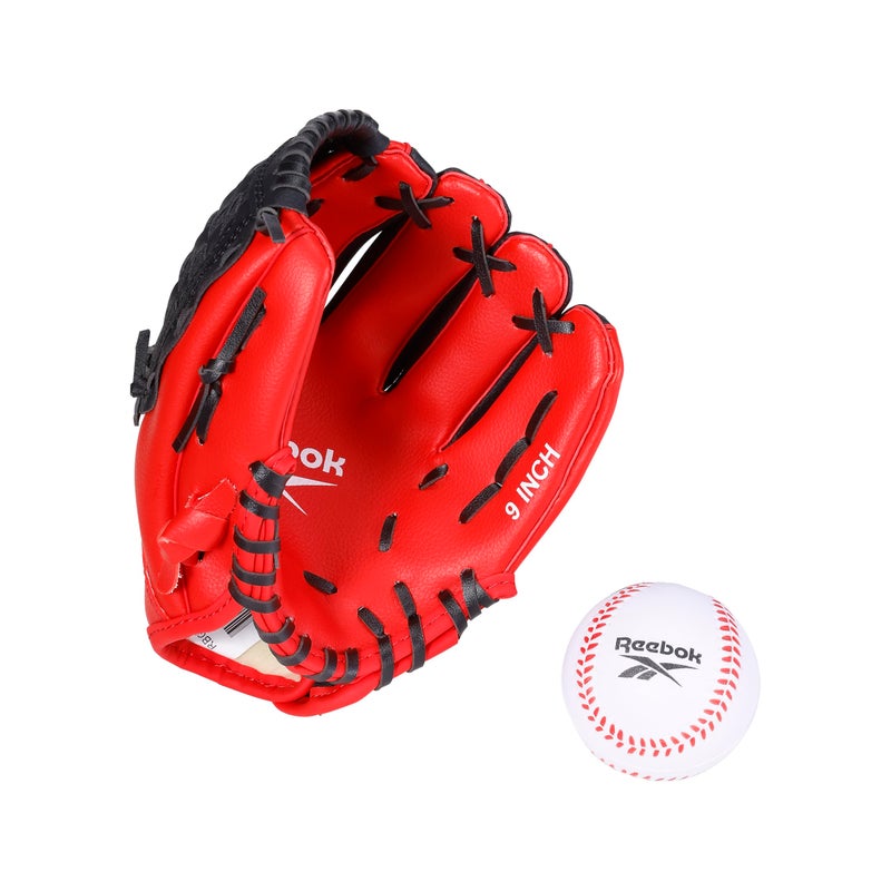 Reebok - Youth Baseball Glove Set, 9-Inch Kids Sports Glove with Foam Ball, Training Mitt for Beginners, Practice & Backyard Play (Red) - Image 1